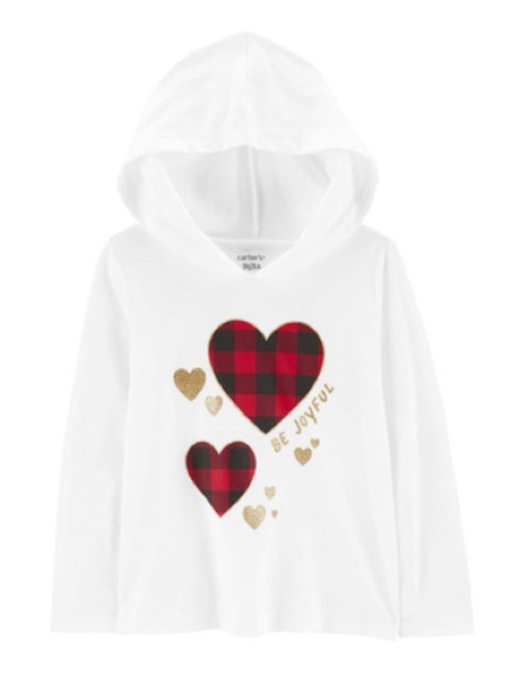 Carter's White Hooded Top with Red & Black Buffalo Plaid Hearts